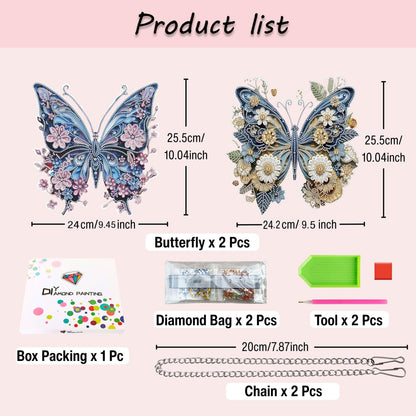 Muzagroo Art 5D Diamond Art Kits for Adults, Butterflies Diamond Hanging Ornament Kits for Windows, DIY Special Shaped Diamond Dot Kits, Crystal Window Hanging Pendant Ornament 2PCS(Butterflies)