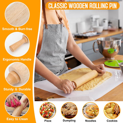 Wooden Rolling Pins for Baking, Small Dough Roller with Handle, Stainless Steel Pastry Blender Set with Pizza Dough Roller Docker, Pastry Cutter, Dough Cutter, Baking Mat, for Home Kitchen Cooking
