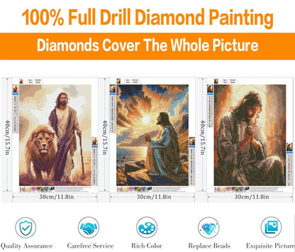 3 Pack Diamond Art Kits for Adults, Jesus Diamond Painting Kits for Adults, 5D DIY Round Drill Gem Art Paint with Diamonds Dots Crafts Kits for Home Decor Gift 12x16inch (Religion Christ)