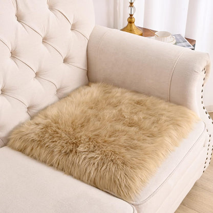 2 (1.6ft 1.6ft) Softlife Camel Faux Fur Sheepskin Chair Cover PCs Seat Cushion Pad Super Soft Area Rugs for Living