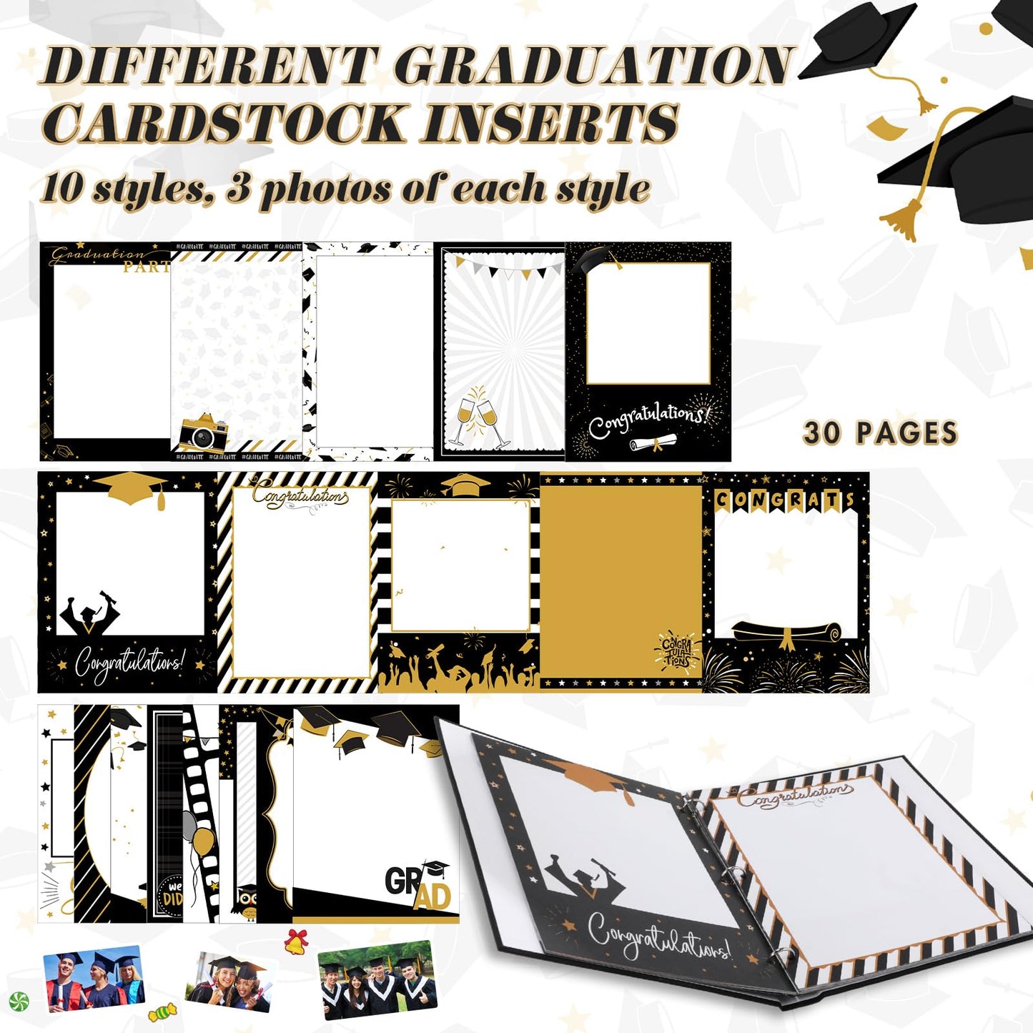 Pasimy Graduation Scrapbook Kit A4 Photo Album 60 Pages Removable DIY Memory Scrap Book Grad Picture Album with Stickers Holds 4x6 5x7 8x10 Pictures for Grad Class of 2026 Graduation Gifts(Classic)