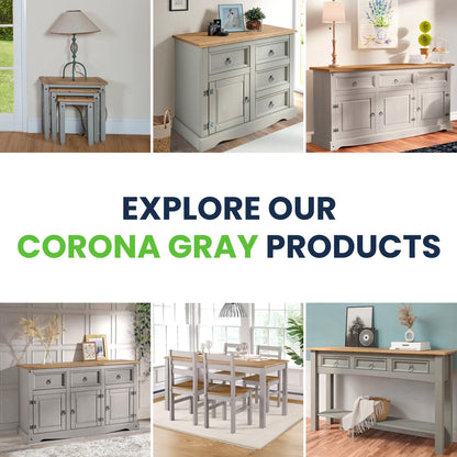 Furniture Dash Rustic Grey 6-Compartment Cabinet – Solid Wood Console Table with Storage Drawers & Doors for Dining, Kitchen, or Entryway Use