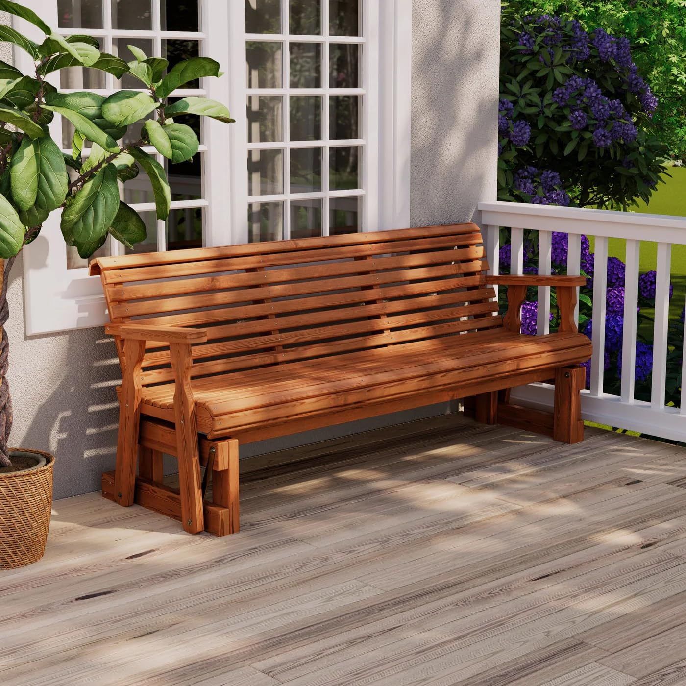 Amish Heavy Duty 800 Lb Roll Back Pressure Treated Porch Glider (4 Foot, Dark Walnut Stain)
