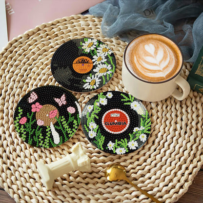Yijingtop 8pcs CD Diamond Painting Coasters Kits with Holder,Flower Diamond Art Coasters, Crafts Kits for DIY Coasters Diamond Art Kits for Adults for Home Wall Decor