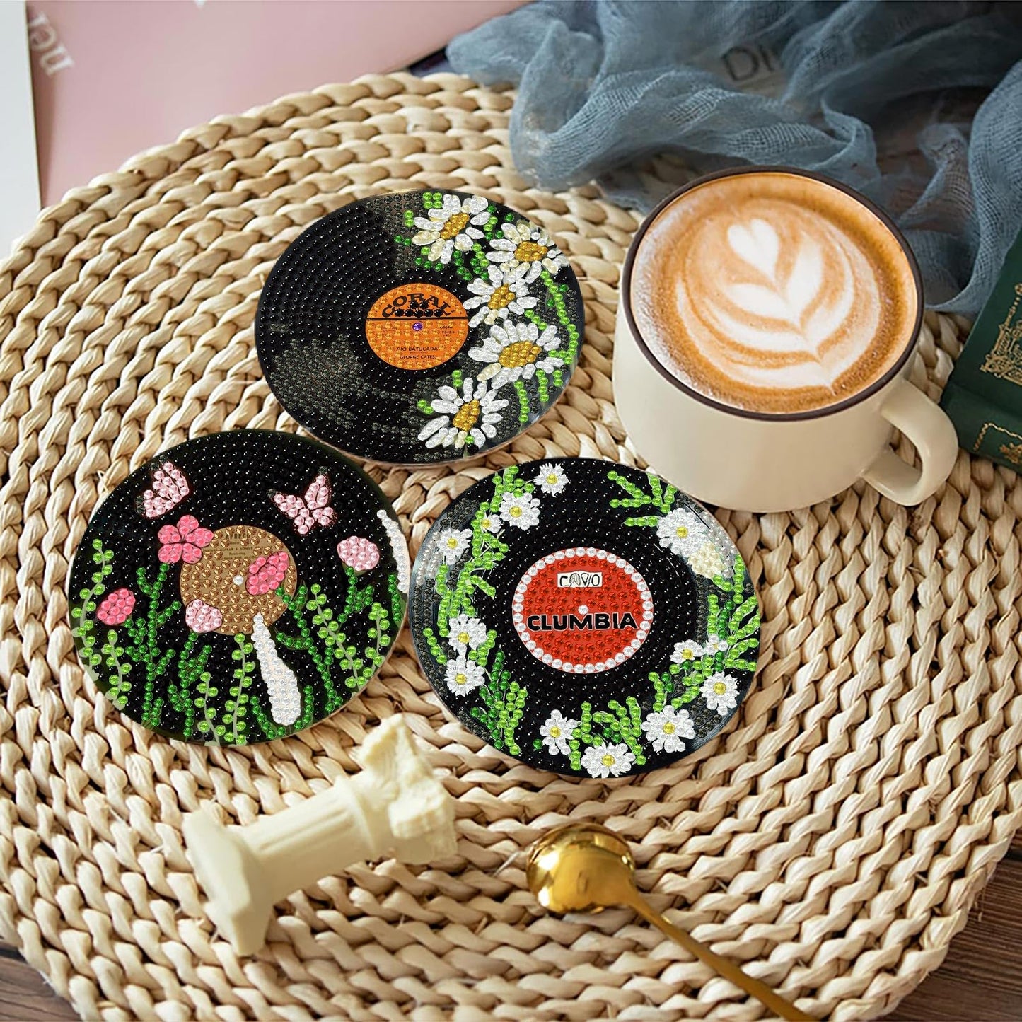 Yijingtop 8pcs CD Diamond Painting Coasters Kits with Holder,Flower Diamond Art Coasters, Crafts Kits for DIY Coasters Diamond Art Kits for Adults for Home Wall Decor