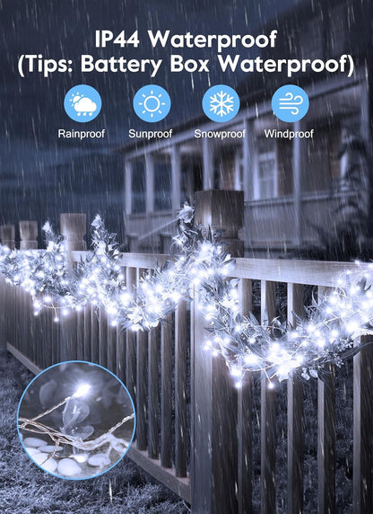 5 60 2 Pack Outdoor Fairy Firecracker Lights Battery Operated, Feet LEDs Twinkle String Lights with Remote, Starry