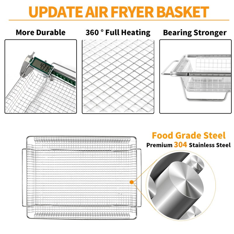 Atgestore W11548747 Air Fryer Basket Replacement Parts for Whirlpool Kitchenaid Oven Basket18.5’’x12.8’’ Mesh Basket 304 Stainless Steel Maytag Jennair Range Stove Air Fryer Tray Toaster Oven Rack