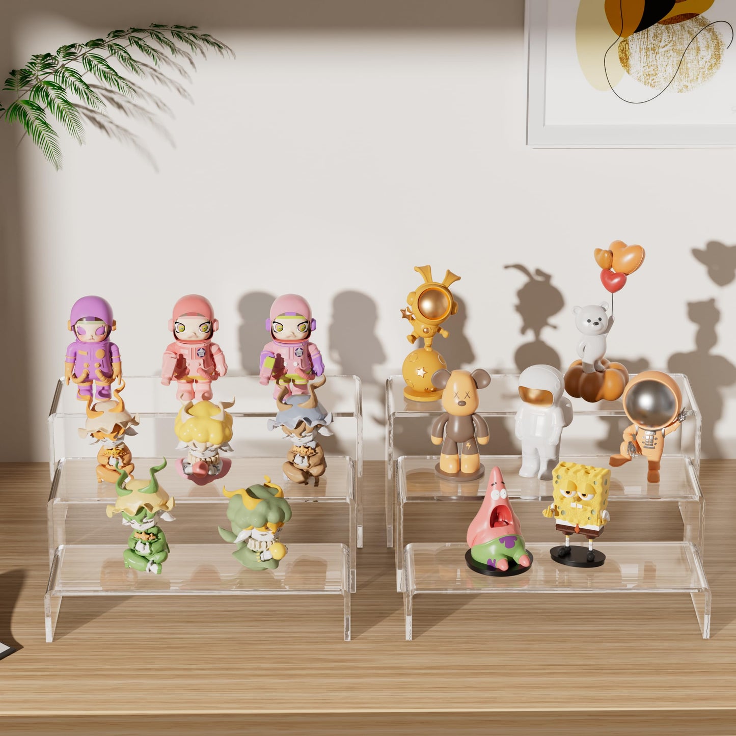 Aminigram Large Acrylic Display Risers, 2 Set - 6 Pack (12”L~11.6”L~11.2”L) Collectibles Display Shelf, Acrylic Risers Display Stands for Show Figures, Cupcake, Perfume, Jewelry, Toys