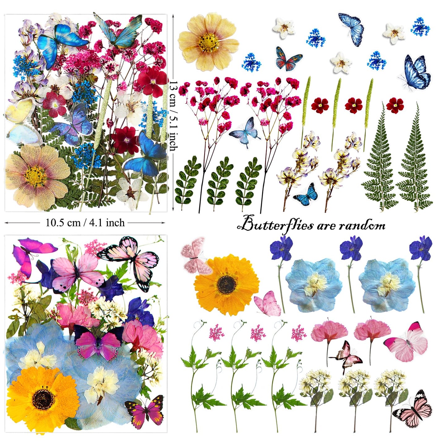 LUCISKY 99Pcs Pressed Dried Flowers and Butterfly for Resin Molds, Assorted Real Natural Flowers Leaves Stickers for DIY Art Nail Crafts, Jewelry, Candle, Soap Crafts Making