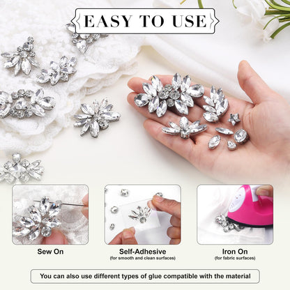 YHMQDU Sew on Rhinestones 205 PCS Glass Mixed Shapes Sew on Crystal Gems Flatback with Silver Claw for Jewelry Crafts Clothes Shoes Costume (Sliver Rhinestones)