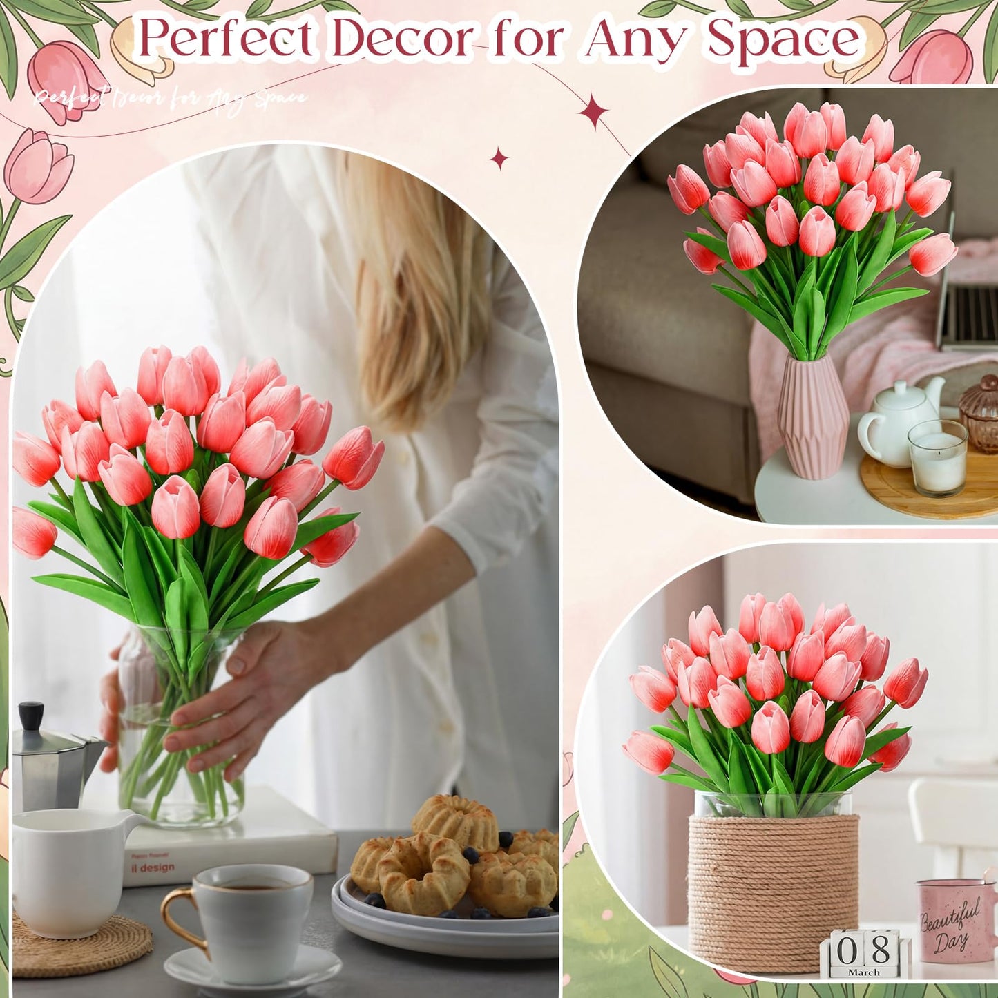 Zeyune Graduation Gifts Mini Faux Tulip Bouquet Kit, 10 DIY Artificial Tulip Flower Bouquets with Wrapping Paper and Ribbons, Class of 2026 Party Favors Gifts for Students Teachers Guests(Pink)