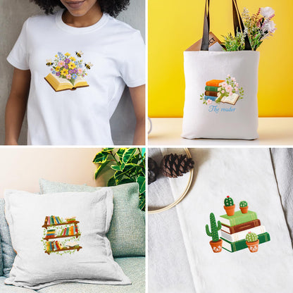 INFUNLY 6 PCS Book and Flower Embroidery Kits for Beginners DIY Cross Stitch Starter Sets for Adults with Instructions Book Cacti Pattern Birds Needlepoint Kits with Embroidery Cloth Hoops Tools