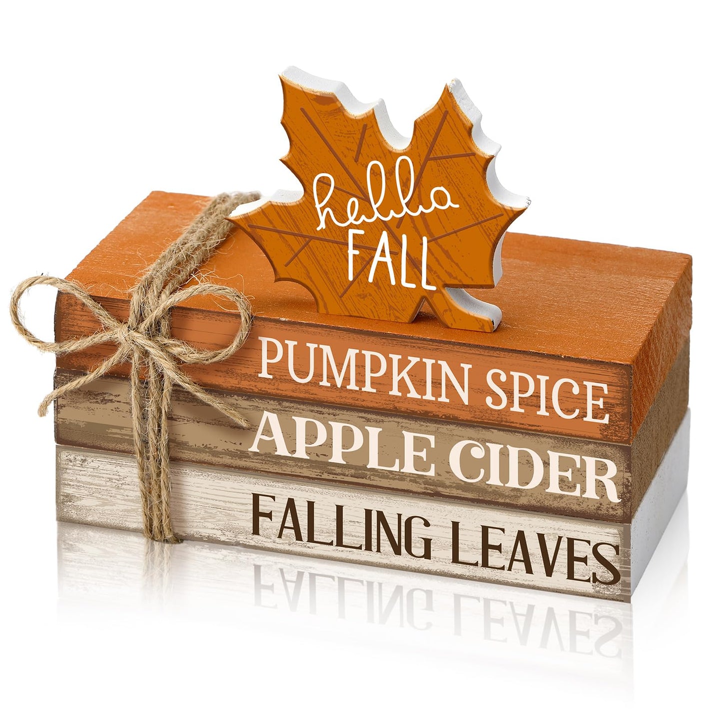 FairySandy 4 Pcs Thanksgiving Decorations for Home Fall Tiered Tray Decor Wood Book Stack with Sign Autumn Stacked Book Decor Bundle for Office Table Shelf Decorative Trays(Maple Leaf)