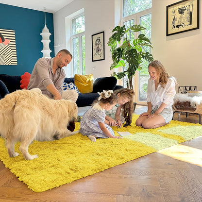 OLANLY Large 5x8 Machine Washable Area Rug - Soft Fluffy Shaggy Carpet for Living Room & Bedroom | Yellow