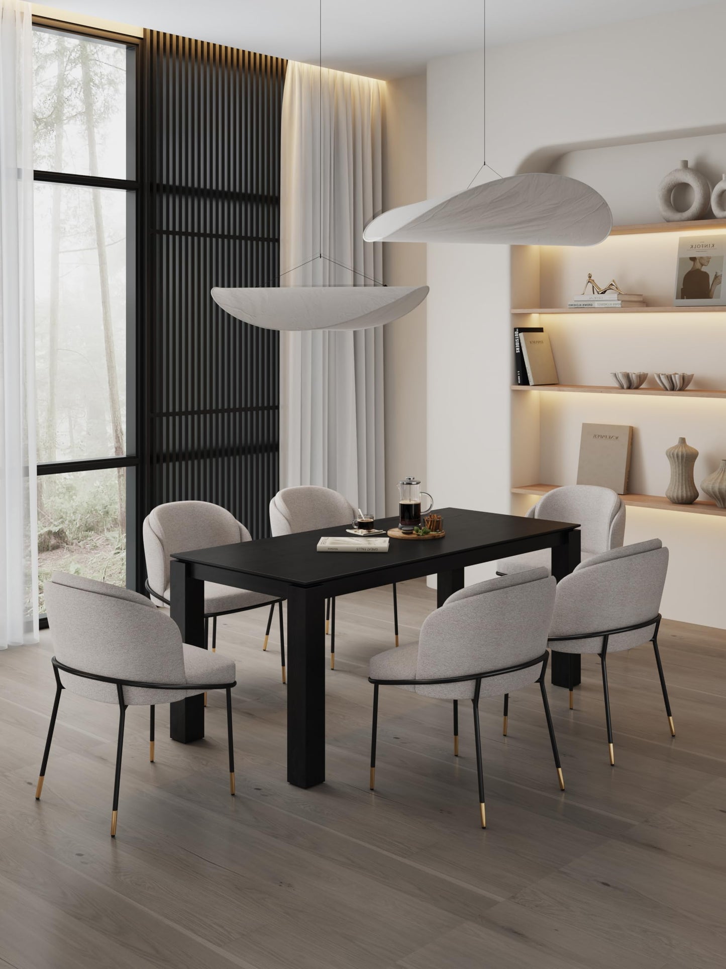 Manhattan Comfort Flor Dining Chair with Metal Legs, Upholstered in Twill Weave Fabric, Padded Cushions, Ergonomic Winged Back Design, Gold Metal Accents, Fully Assembled, 2 Piece Set, Wheat