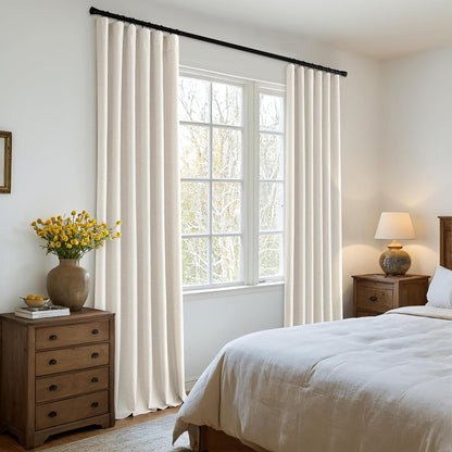 MIULEE 100% Blackout Curtains - Thick Luxury Faux Linen Drapes | 84 Inch Long, Birch, 2 Panels Set for Bedroom