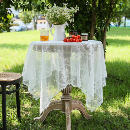 24 24 Inch 24"x24") White Lace Small Square Tablecloth x Vintage Embroidered Table Cloth Shabby Chic Wedding Baby