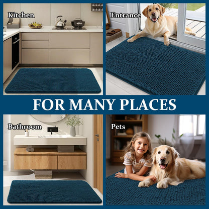 OLANLY Dog Door Mat - Absorbent Non-Slip Washable Doormat for Muddy Paws | 44x24, Atlantic Blue