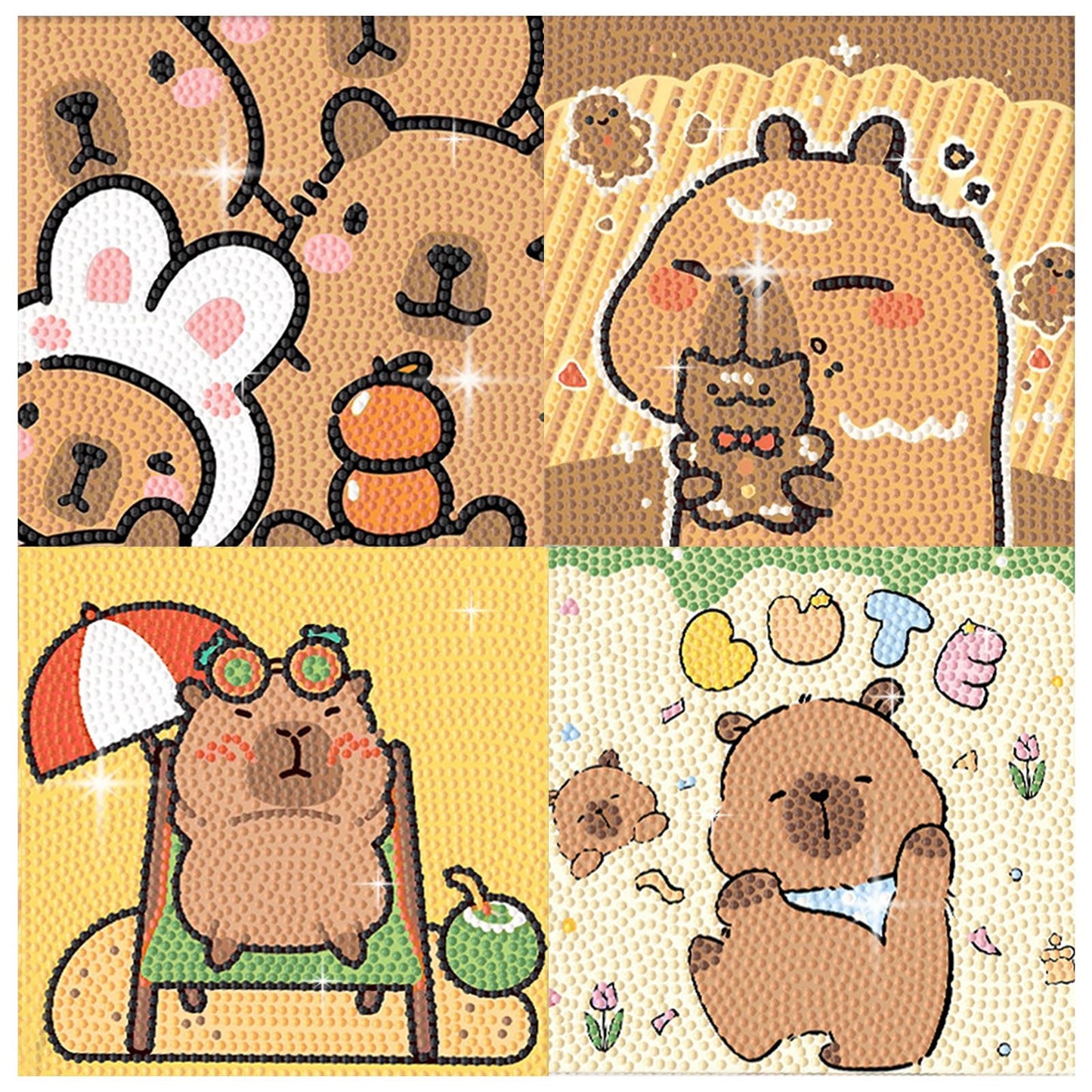 PERFECTSIGHT Cute 5D Diamond Art Kits, Kawaii DIY Painting Art for Adults Teen, 4 Pack Diamond Arts and Crafts Sets, Big Gem Full Drill Diamond Dots for Women (Capybara)