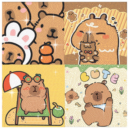 PERFECTSIGHT Cute 5D Diamond Art Kits, Kawaii DIY Painting Art for Adults Teen, 4 Pack Diamond Arts and Crafts Sets, Big Gem Full Drill Diamond Dots for Women (Capybara)