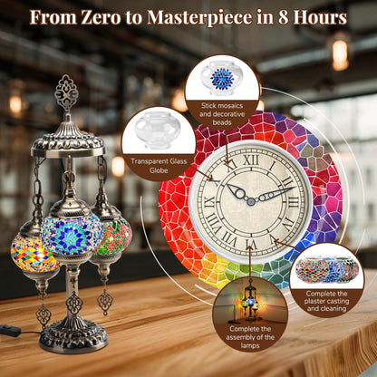 BOHMR DIY 3 Globe Turkish Mosaic Lamp Kit, 23"H Stained Glass Table Lamp Making Kit-Easy & Fun, No Experience Needed, Mosaic Art & Craft Project Kits for Adults & Teens, Make Your Own Lamp,Multicolor