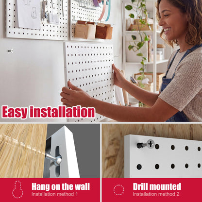 Spampur Peg Board, 4 Pack Metal PegBoard Organizer with Accessories, White Pegboard Panels with 50 Pcs Hooks and Baskets, Wall Organizer for Office, Craft Room Organization, Garage, Sewing Room