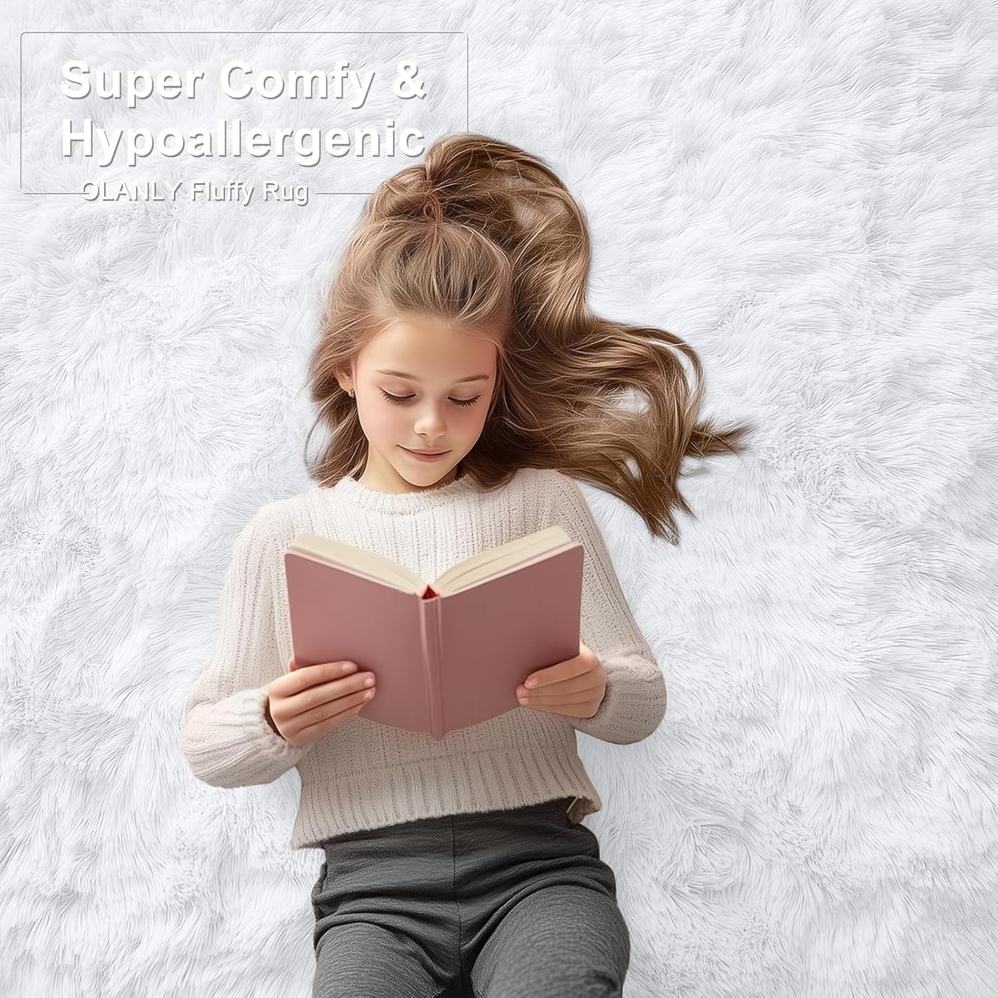 OLANLY 6x6 Area Rug - Soft Fluffy Shaggy Design for Living Room & Bedroom | Machine Washable White Carpet