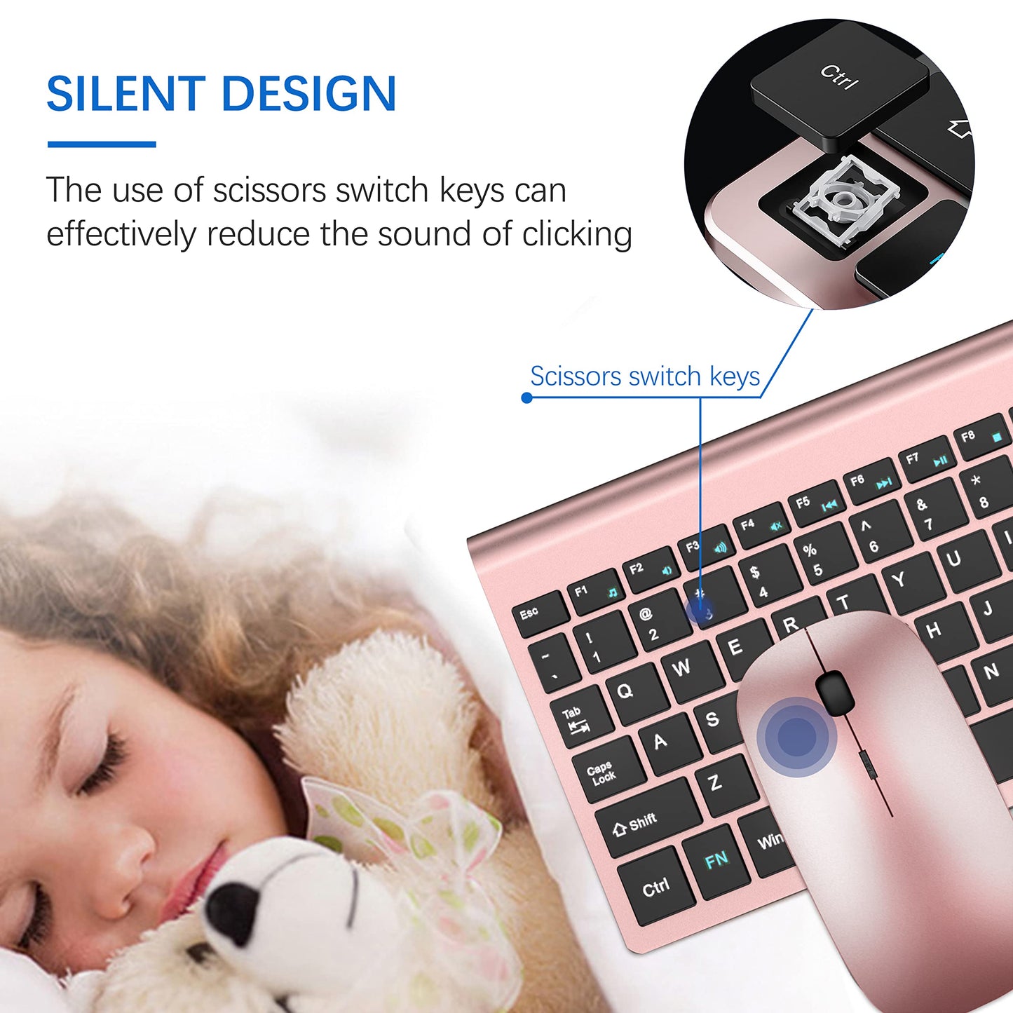 Wireless Keyboard and Mouse Ultra Slim Combo, TopMate 2.4G Silent Compact USB 2400DPI Mouse and Scissor Switch Keyboard Set with Cover, Batteries Included, for PC/Laptop/Windows/Mac - Gray Black