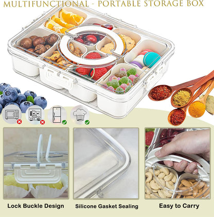Divided Snack Tray with Lid and Handle, Portable Snack Containers for Fruit, Candy, Veggies, Perfect for Party & Travel