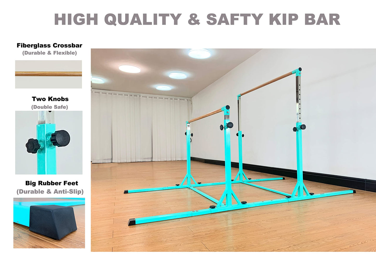 MARFULA Gymnastics Double Horizontal Bars 3Play Gymnastic Parallel Bars with Mat Uneven Bars Gymnastics Training Bar with 304 Stainless Steel Regulating Arms & Fiberglass Rail for Home Club Use