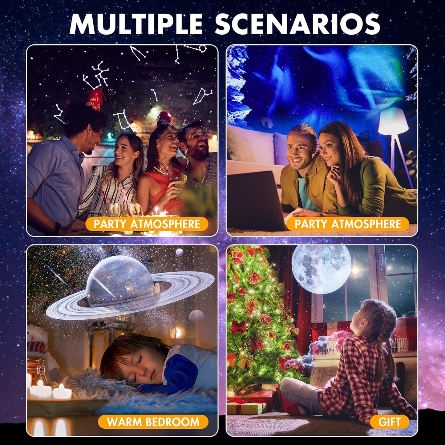 6 Planet Projector Night Light for Bedroom,Starry Galaxy Light Projector with Bluetooth Speaker,White
