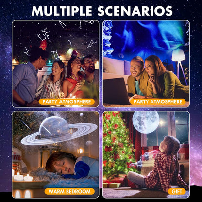 6 Planet Projector Night Light for Bedroom,Starry Galaxy Light Projector with Bluetooth Speaker,White