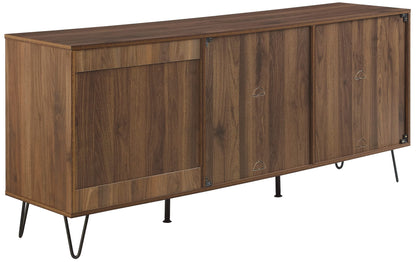Crosley Furniture Teagan Mid Century Record Storage Sideboard Buffet Cabinet, Brown Oak