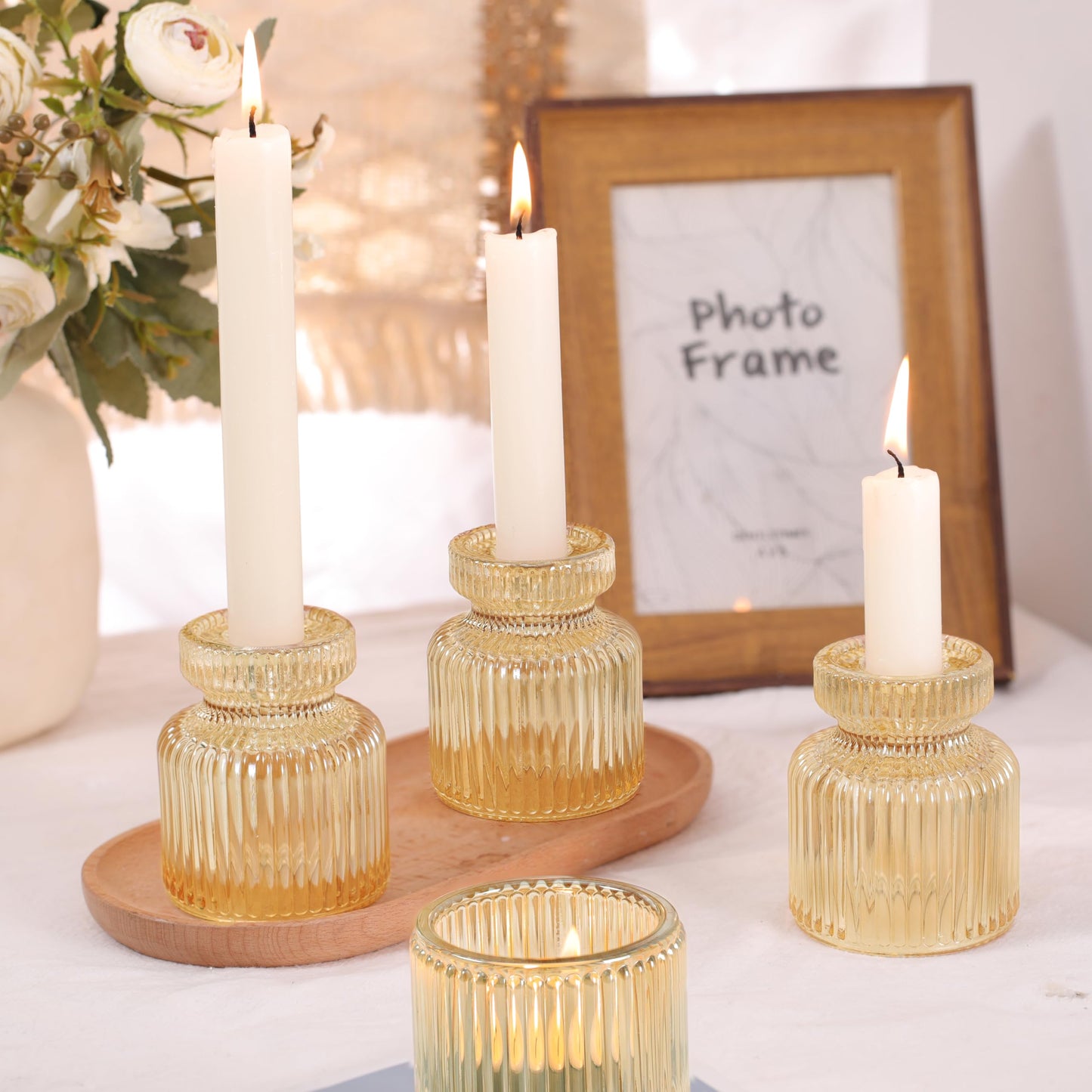 DARJEN 12 Pcs Glass Candlestick Holders- Gold Taper Candlestick Holders Tealight Votive Candle Holders for Table Centerpieces, Wedding, Dinner Party, Home Decor