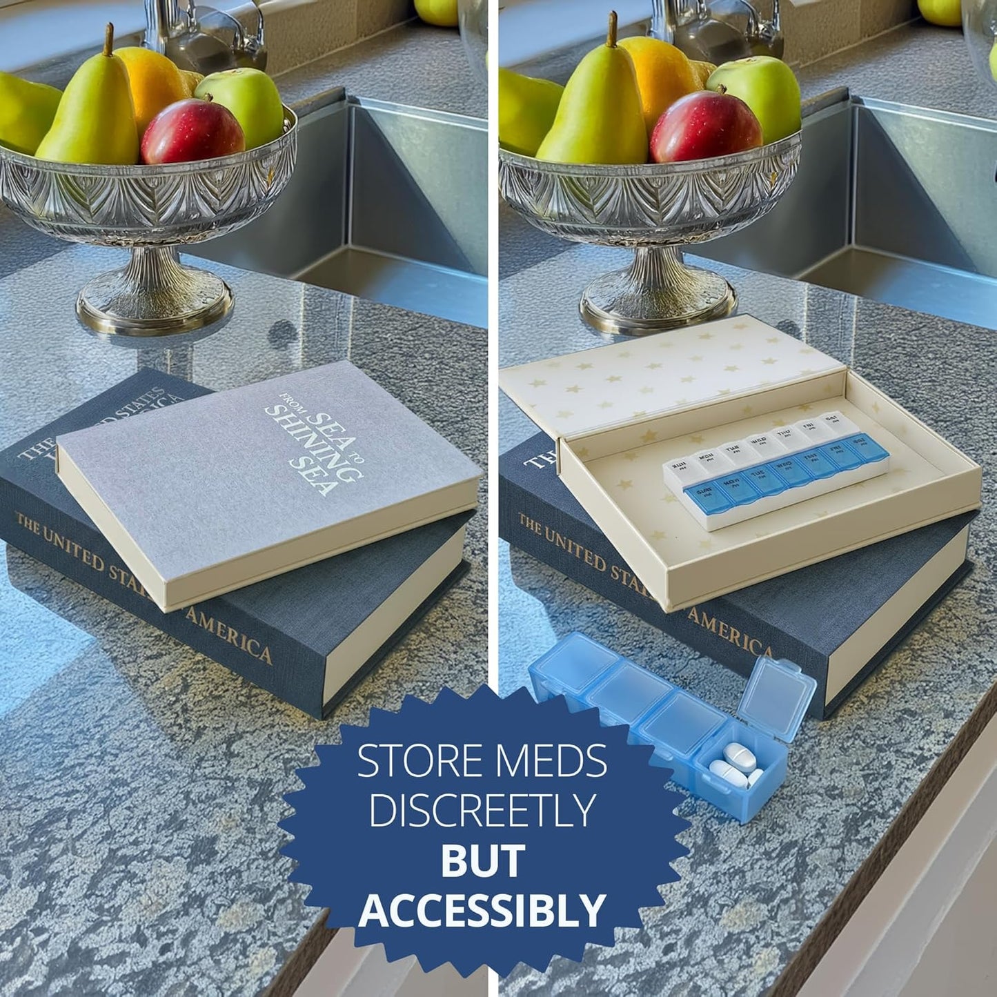 BRITTANY HILLS Set 2 Patriotic Decorative Books - of Beautiful Linen Book Boxes For Your Coffee Table, Bookshelf