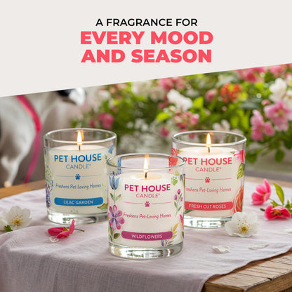 Pet House Candles, Long Burning Scented Candles for Home, Plant-Based, 60 Hour Burn Time - Lilac Garden and Fresh Cut Roses, 9 oz, 2 Pack