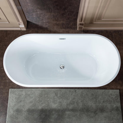 WOODBRIDGE 67" Acrylic Freestanding Bathtub Contemporary Soaking White Tub with Chrome Overflow and Drain