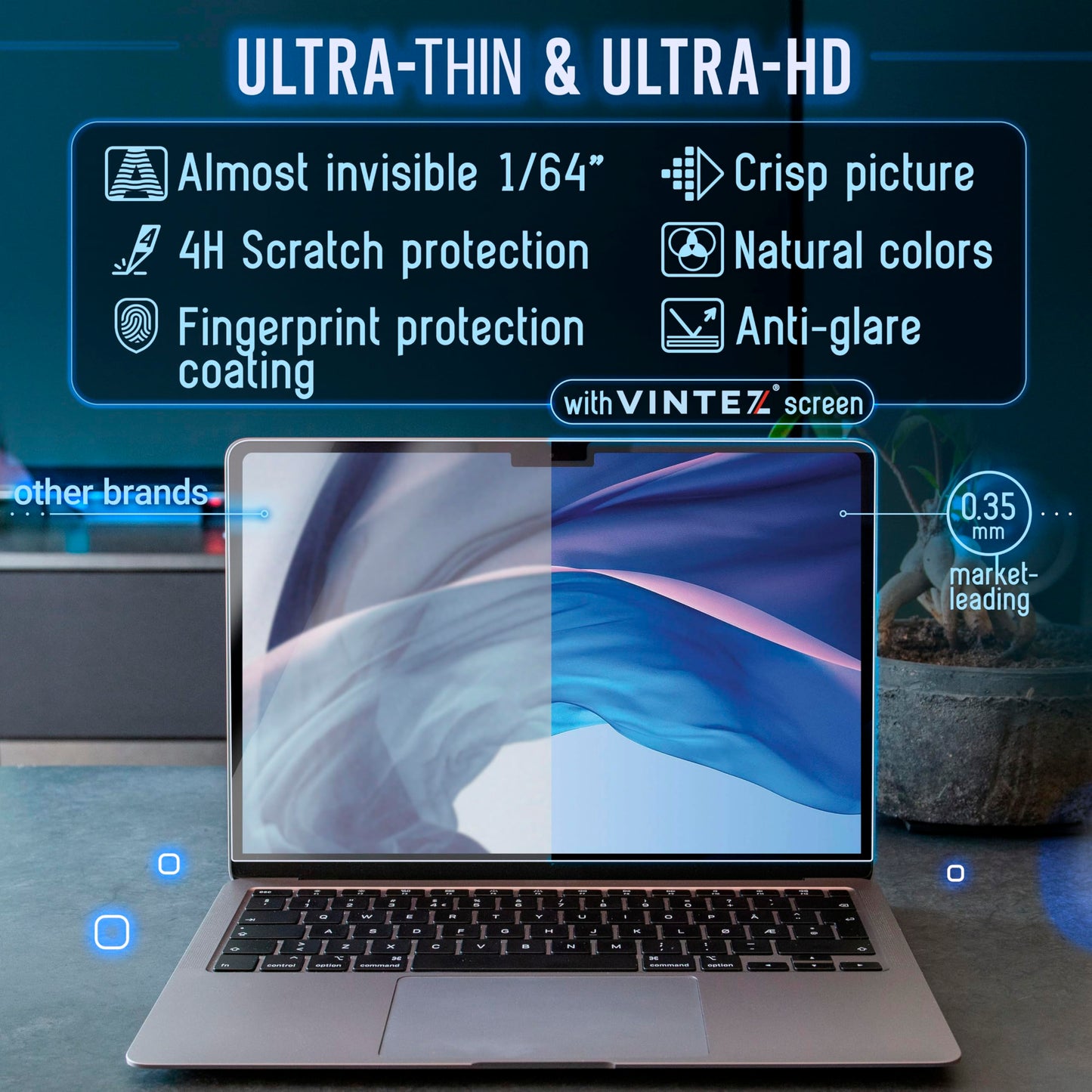 VINTEZ Magnetic Blue Light Screen Protector Compatible With MacBook Pro 16" 2021, 2022, 2023, 2024, M1, M2, M3, M4 Anti Blue Light Blocking Filter for Laptop