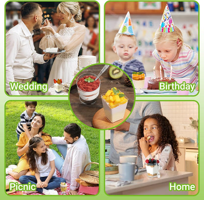 200 Pack 5 oz Plastic Dessert Cups with Spoons, Disposable Goblet Parfait Pudding Jello Shooter Cups for Party Serving