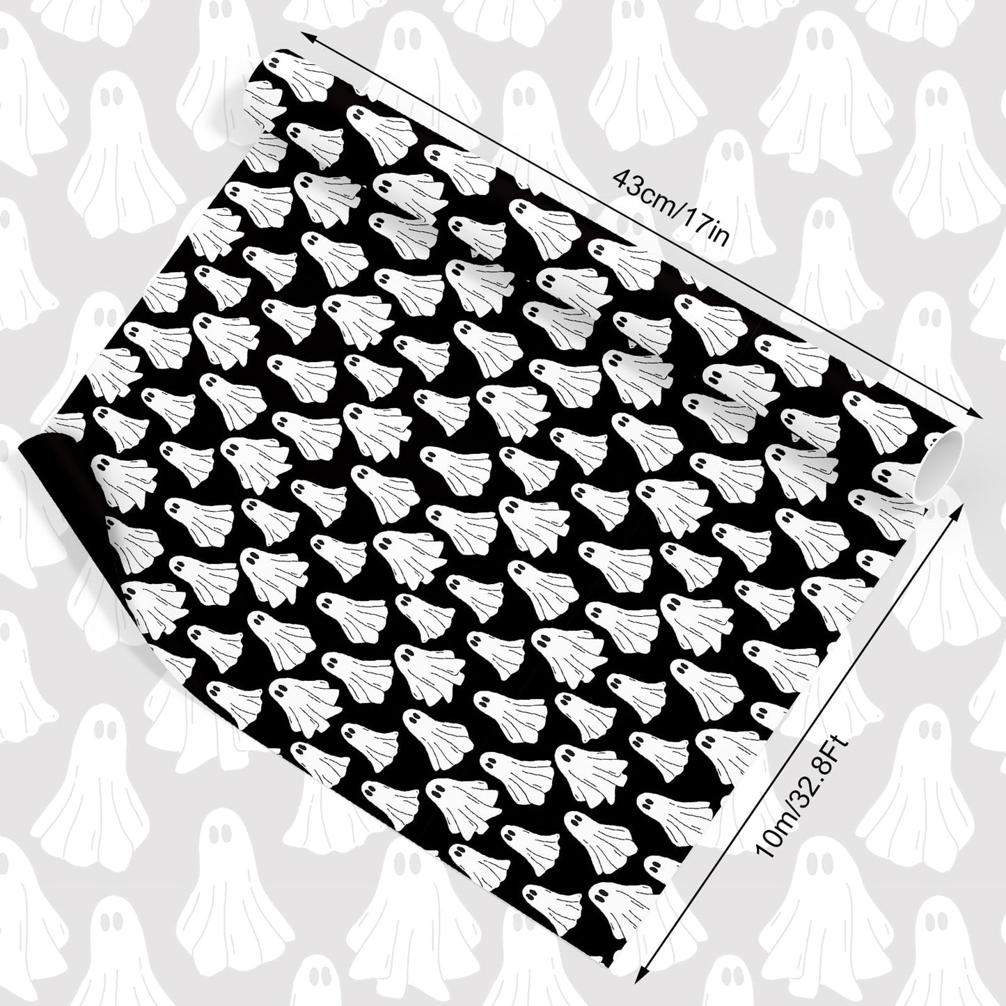 Whaline Halloween Wrapping Paper -Mini Roll- 17 In x 32.8 Ft Groovy Black White Ghost Gift Wrap Paper for Baby Shower Birthday Halloween Wrapping Supplies