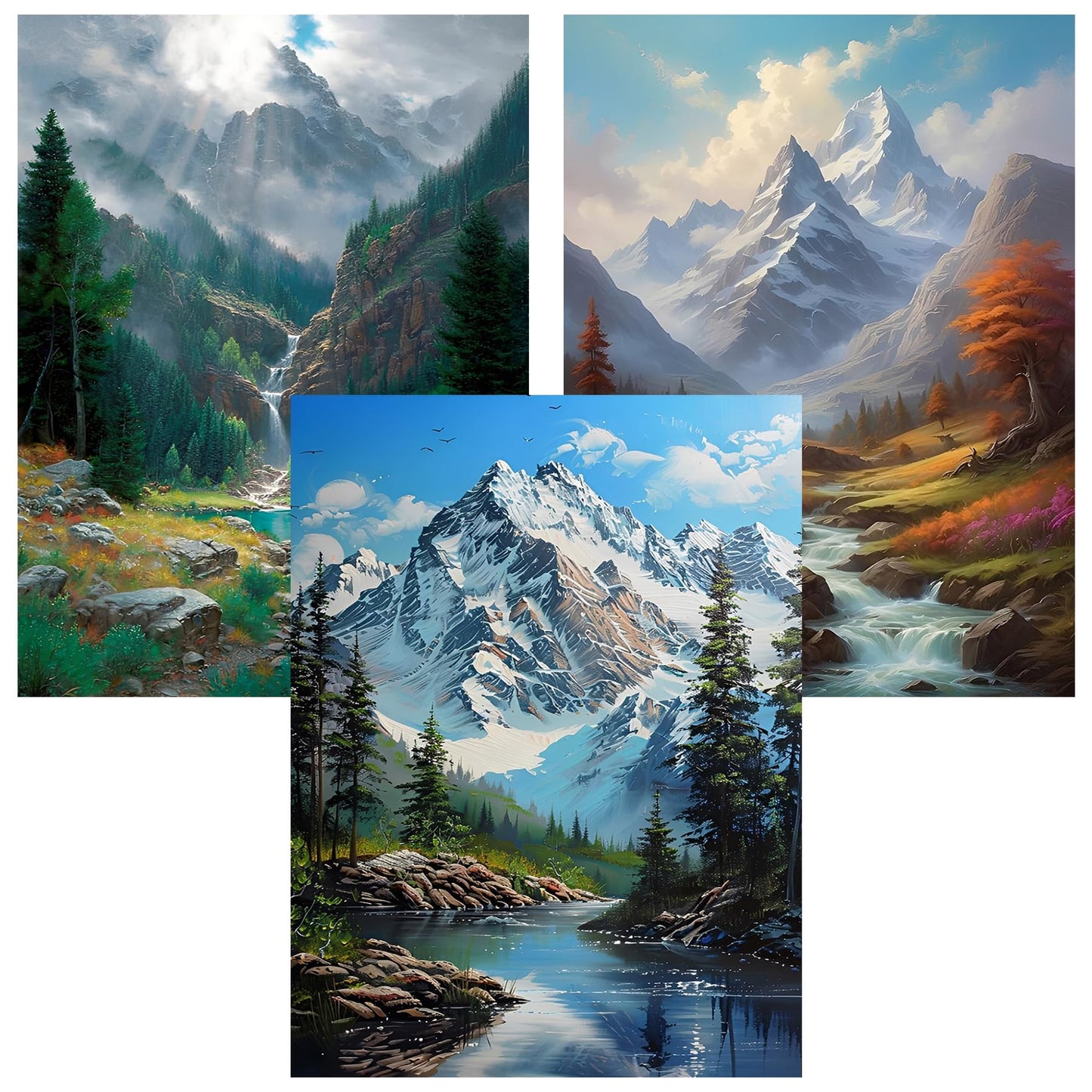 HHMATITS 3 Pack Landscape Diamond Art Kits for Adults - DIY Diamond Painting Kits for Beginners, 5D Mountain Diamonds Art Painting Round Full Drill for Home Wall Decor Gifts 12x16Inch