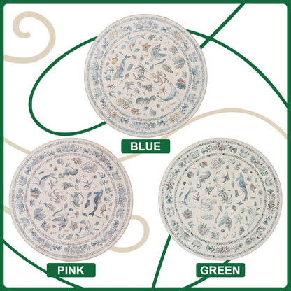 5' Soft Marine Animal Washable Faux Wool Stain Resistant Rug Rubber Non-Slip Backing for Playroom Bathroom Living Room