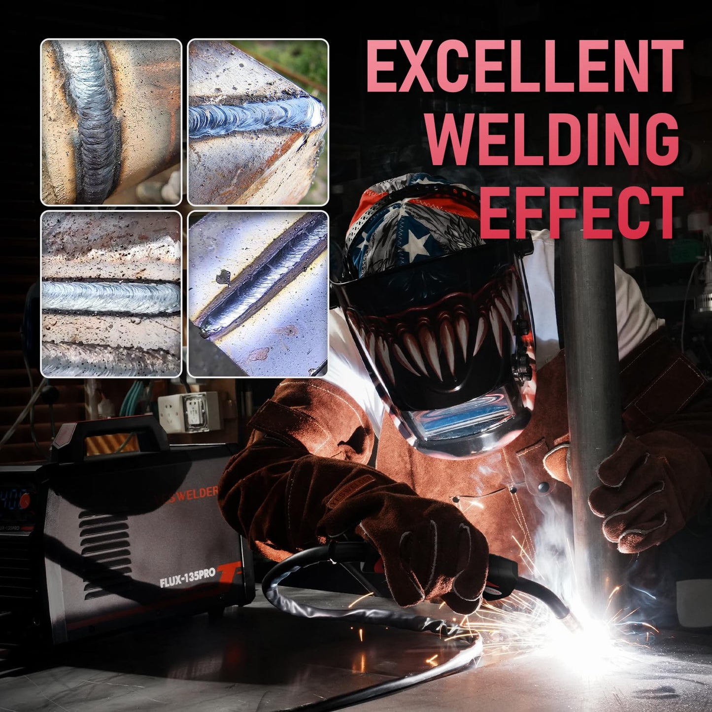YESWELDER 135Amp MIG Welder,110V Flux Core Welder Flux Core MIG/Lift TIG/Stick 3-in-1 Large LED Digital Display Welding Machine IGBT Inverter Welder FLUX-135PRO