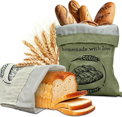NEW NOAM 2 Pack 15x12 Inch Linen Reusable Bread Bags for Homemade Bread & Sourdough - Breads Bags - - Perfect