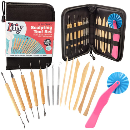 Pottery Tool Starter Kit- 15-Piece 26-Tool Beginner's Clay Ceramics Modeling Carving Sculpting Set- Arts & Crafts School Project, w Carrying Case, Birthday Gift for Kids, Gift Set for Artists