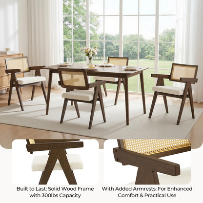 CHITA Rattan Dining Chairs Set of 4, Modern Dining Chair with 2.8inch Cushion, Rubberwood Frame Accent Chairs for Dining Room/Kitchen/Living Room, Walnut