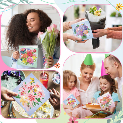 Saillong 12 Pack Flower Diamond Painting Greeting Card Kits DIY Pastel Floral Diamond Art Cards with Envelopes Flower 5D Rhinestones Paint Card for Adults DIY Craft Family Friend Birthday Gifts