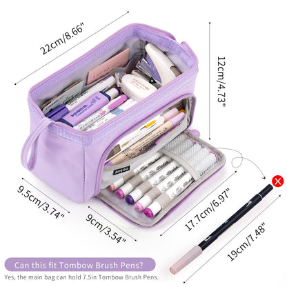 HVOMO Pencil Case Large Capacity Pencil Pouch Handheld Pen Bag Cosmetic Gift for Office School Teen Girl Boy Men Women Adult (Purple)