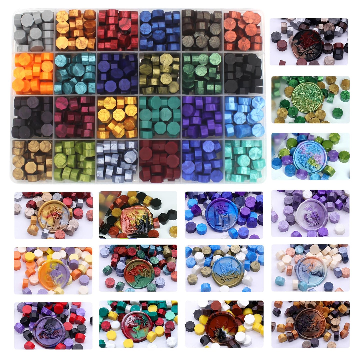 Andotopee Wax Seal Kit With 24 Colors Envelope Stamp Seals Beads 600pcs, Tree of Life Sealing Stamp, Electric Wax Seal Warmer Set, Silicone Mold, Metallic Pen, 120 Removable Sticky Dots, Spoon Cleaner