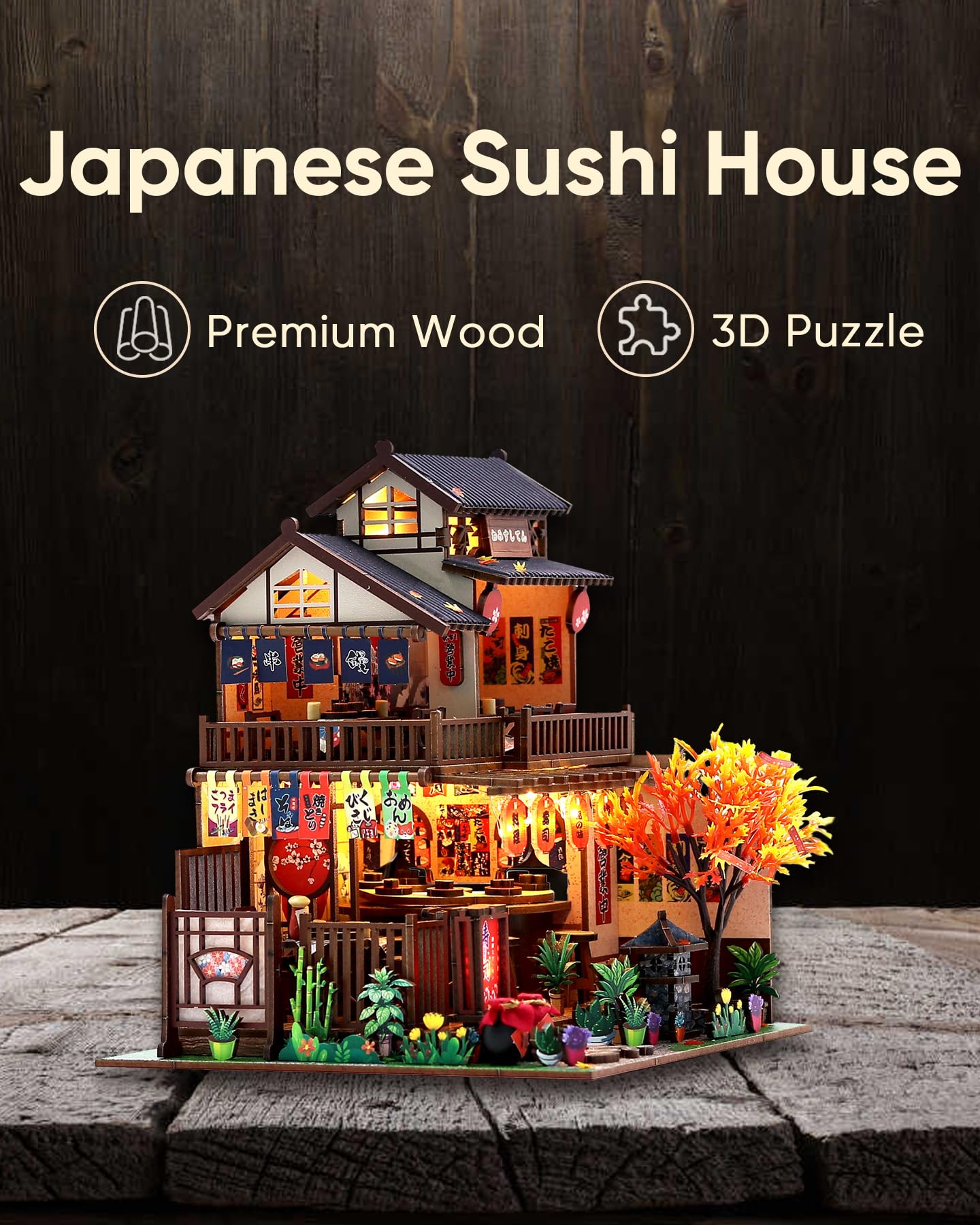 DIY Miniature House Kit, DIY Dollhouse Kit for Adults to Build, Mini Magic House Miniature kit, Model Building Book Nook Diorama Kit, Ideal Gifts for Birthday Christmas(Japanese Sushi House)